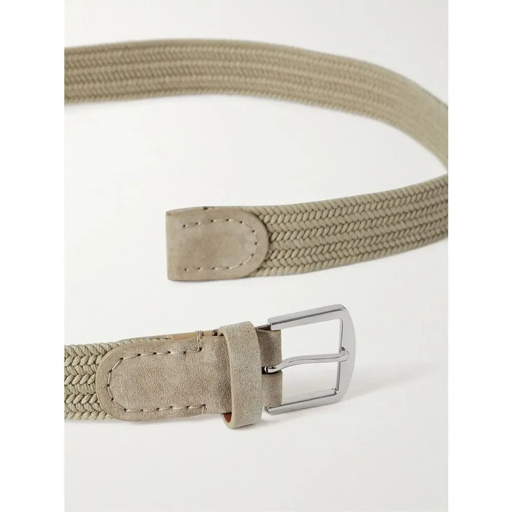 NWOT Loro Piana - 3.5cm Suede-Trimmed Woven Cotton Belt - Neutrals $380 size 38